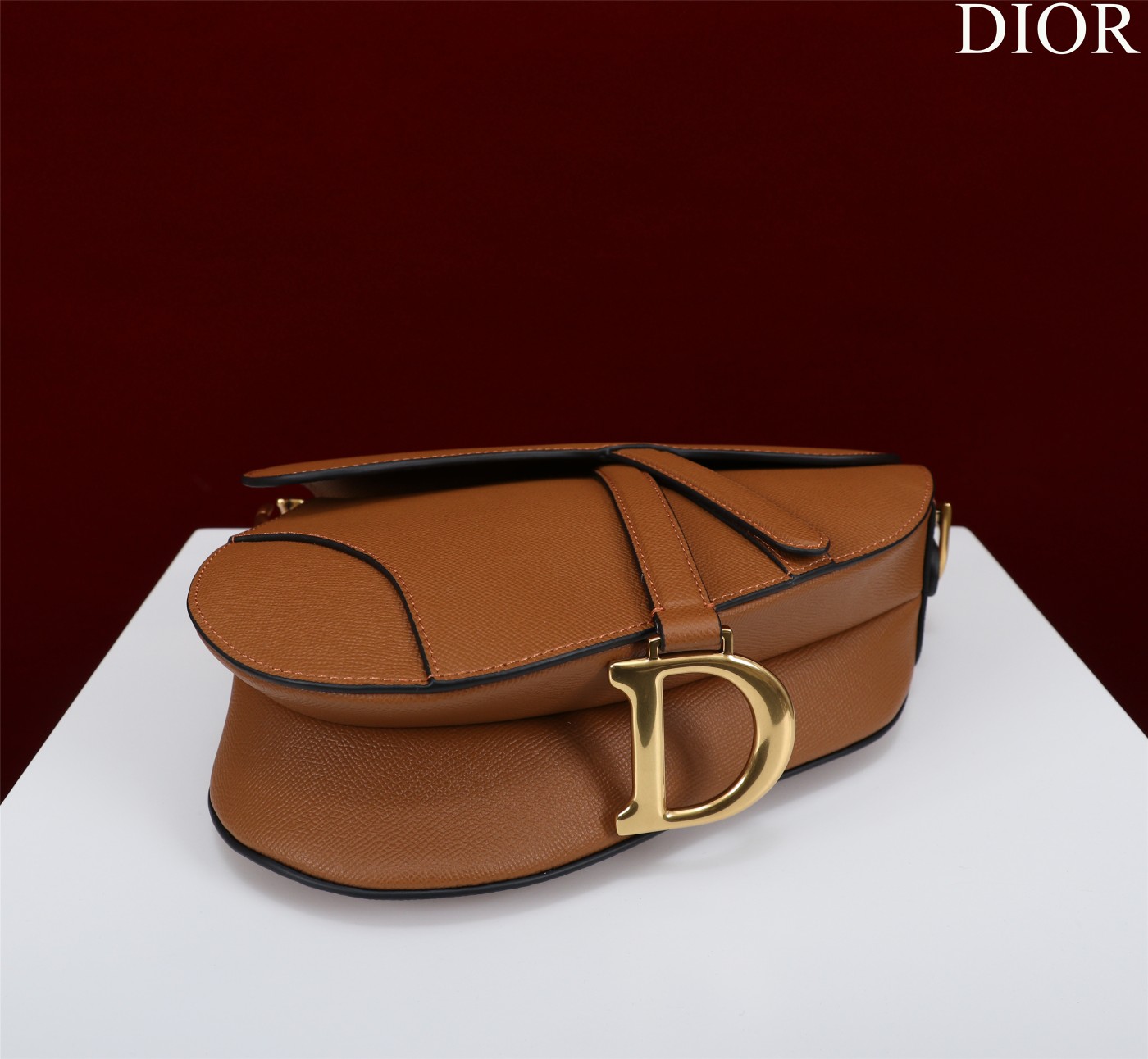 Saddle Bag with Strap Tan Grained Calfskin